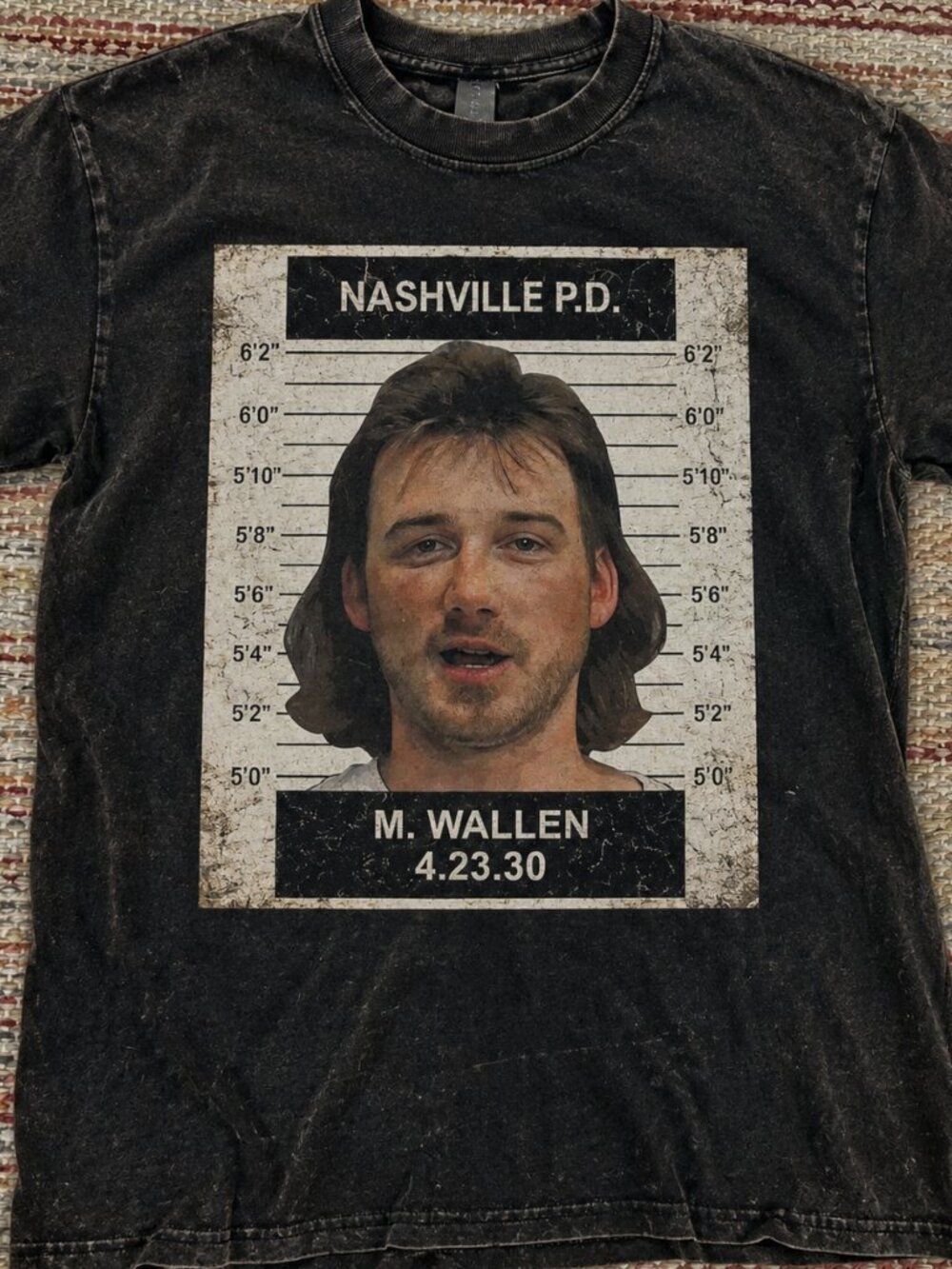 Morgan Wallen Mugshot Vintage Bootleg Tee Washed Black Country Shirt
